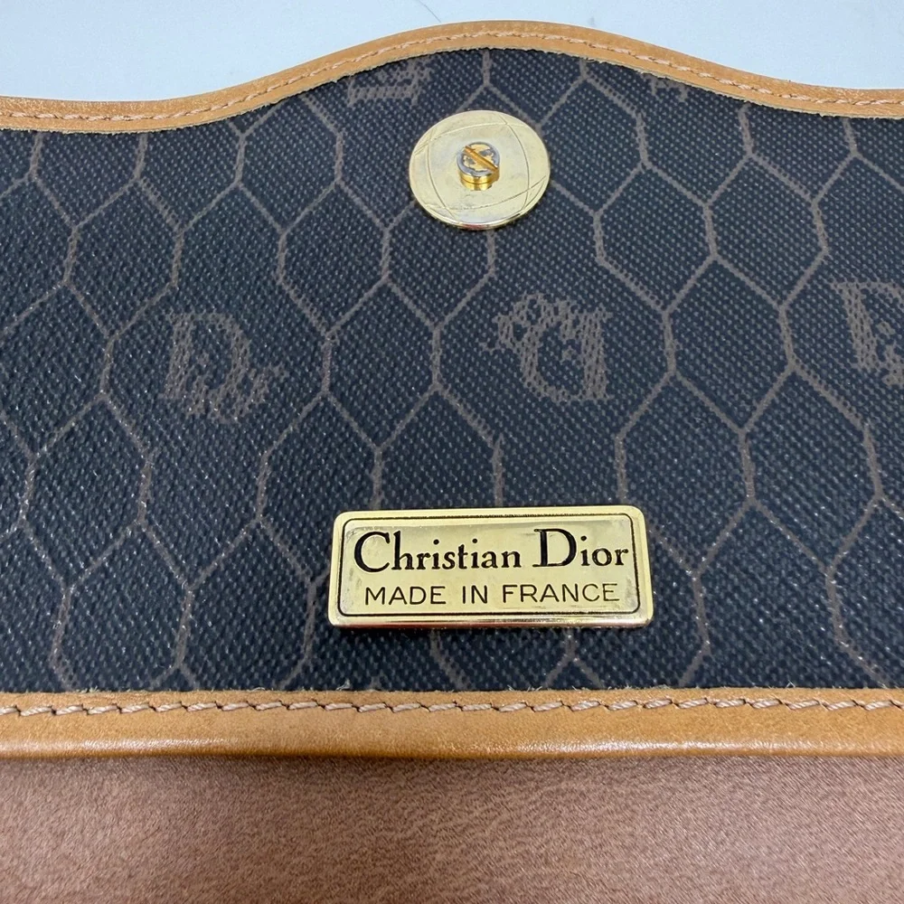 Christian Dior Honeycomb Canvas Shoulder Bag PVC Khaki Gold - Picture 8 of 10